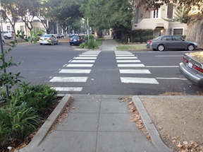 N Street, nice crosswalk, rude drivers