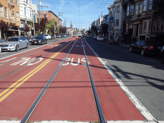 red transit-only lanes in San Francisco