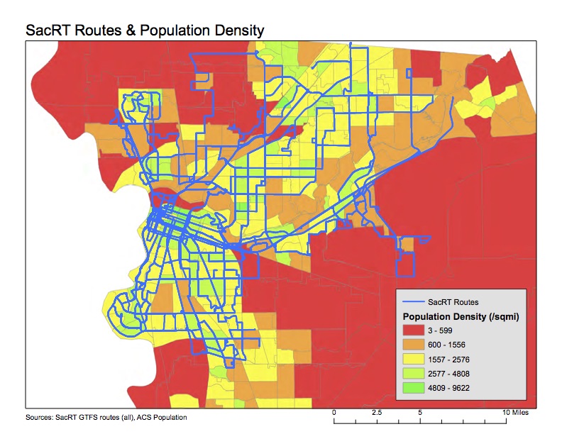 SacRT routes & population density