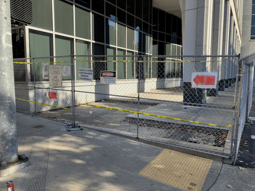 Capitol Ave at 16th St construction blocking sidewalk, north
