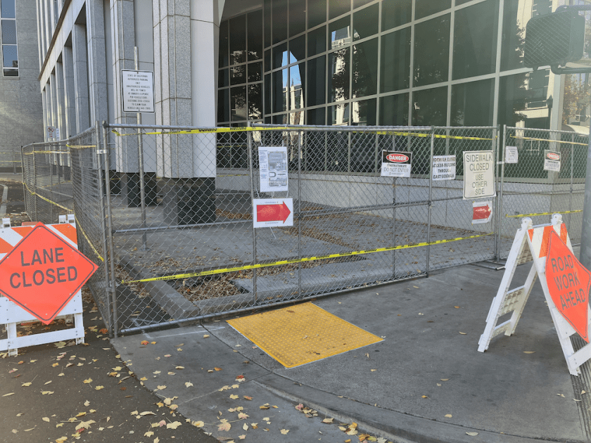 Capitol Ave at 16th St construction blocking sidewalk, south