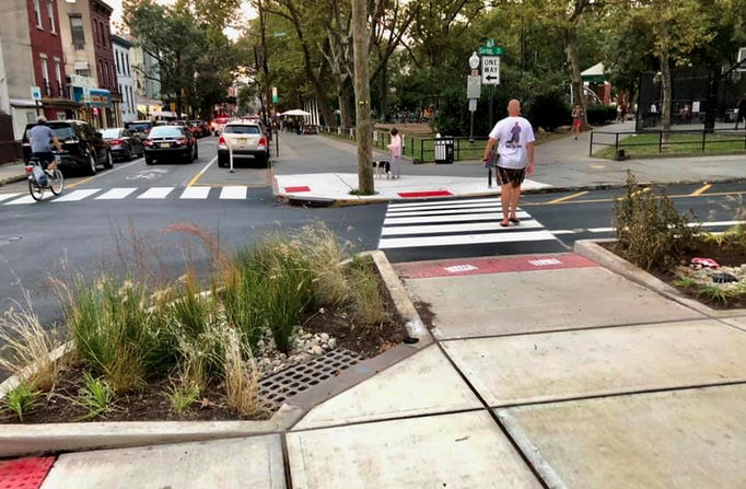 Hoboken streets with one-way narrow street and curb extensions