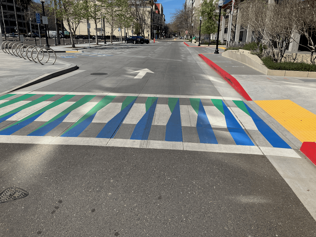 photo of decorative crosswalk, O Street in Sacramento