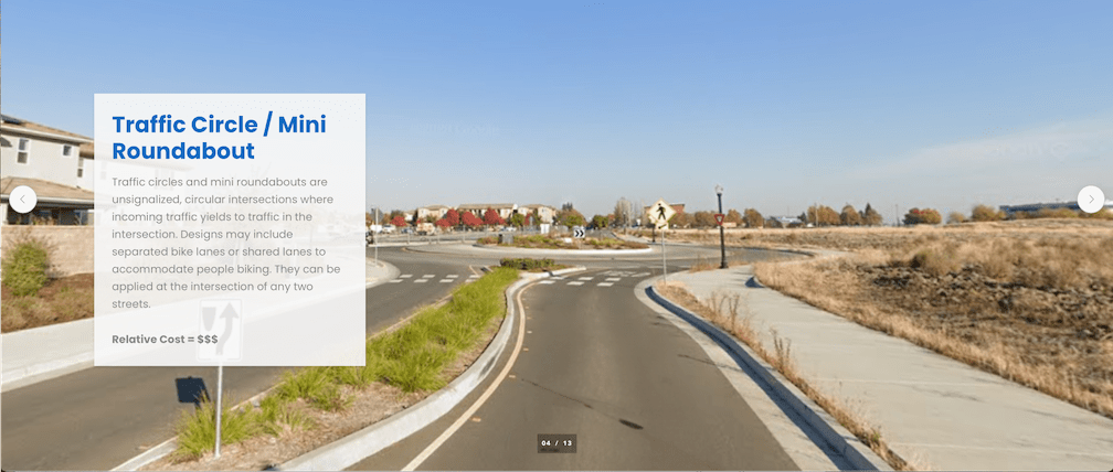 diagram of roundabout as traffic calming, Sacramento Streets for People