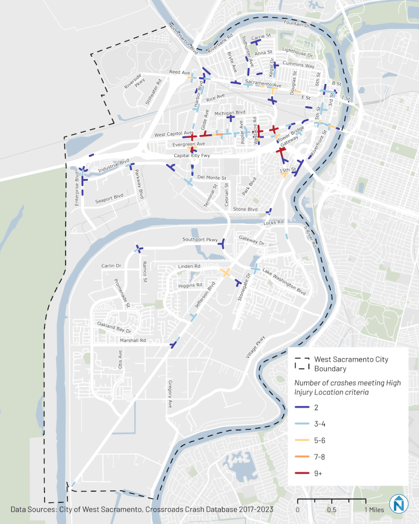 Vision Zero high-injury map for West Sacramento