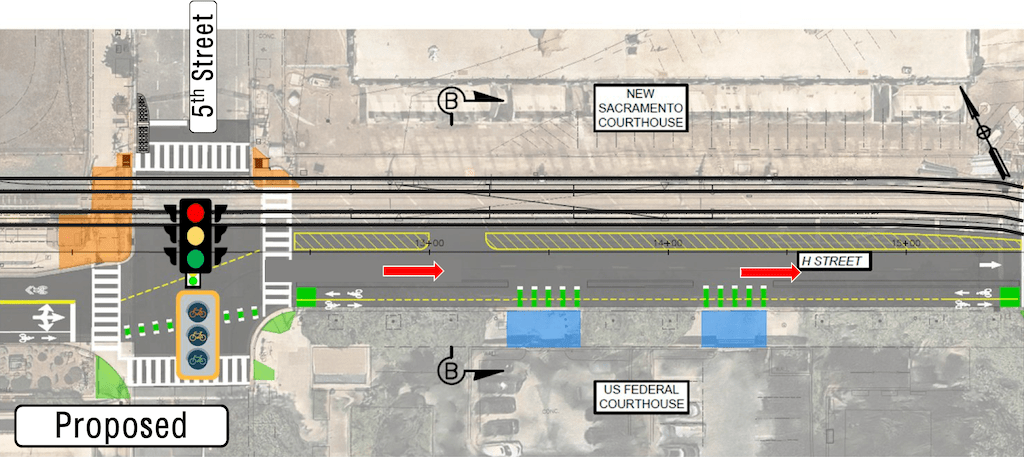 image of proposed H St Bikeway between 5th St and 6th St