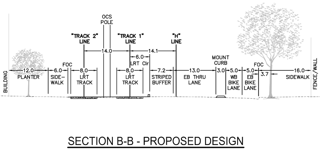 diagram of proposed H St Bikeway between 5th St and 6th St cross-section