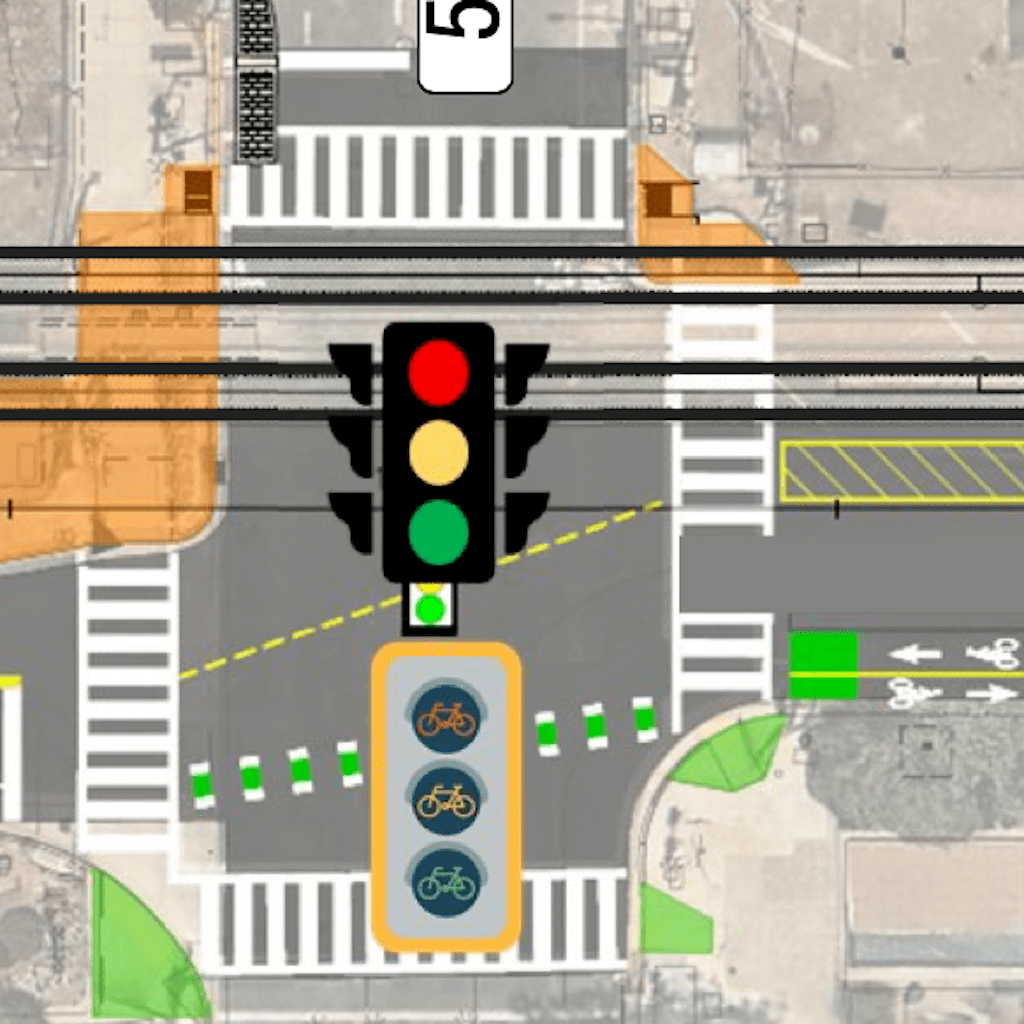 image of H St Bikeway, 5th St intersection, proposed