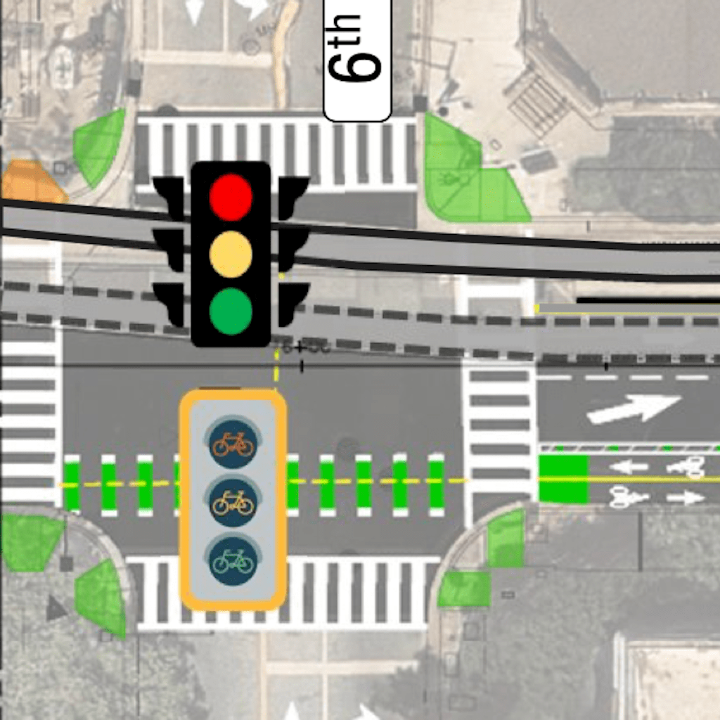 image of H St Bikeway, 6th St intersection, proposed