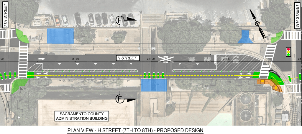 diagram of proposed H St Bikeway from 7th St to 8th St