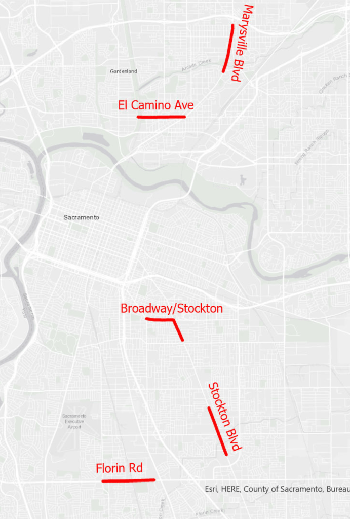 map of Vision Zero Action Plan Top 5 corridors