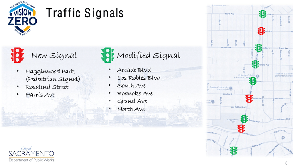 diagram of Marysville Blvd new and modified traffic signals