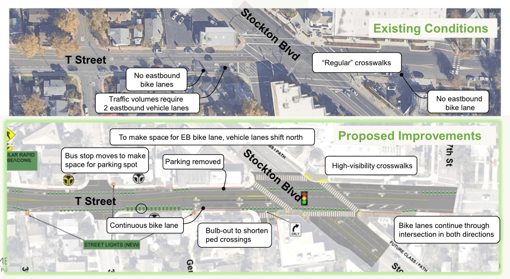 diagram of T St & Stockton intersection