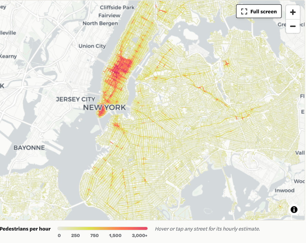 map of Where New Yorkers Walk, and When