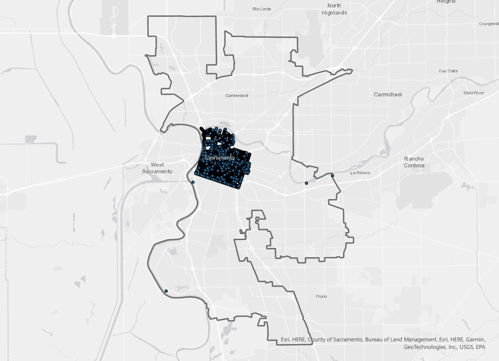 map of SacCity boundary, and metered parking
