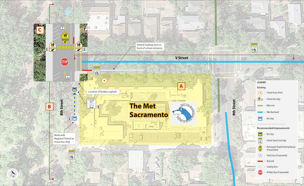 diagram of improvements for The MET Sacramento, from SacCity VZ School Safety Study 2021
