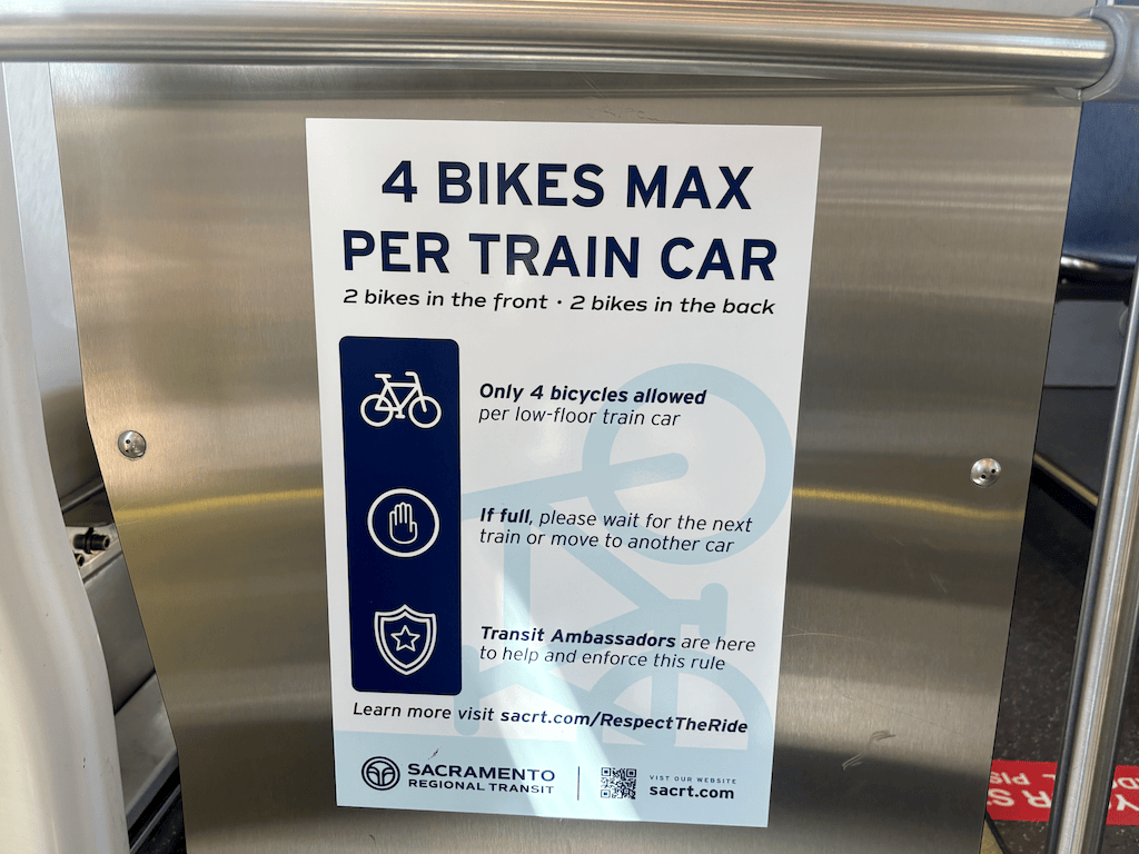 photo of SacRT bicycle sign four bikes per car