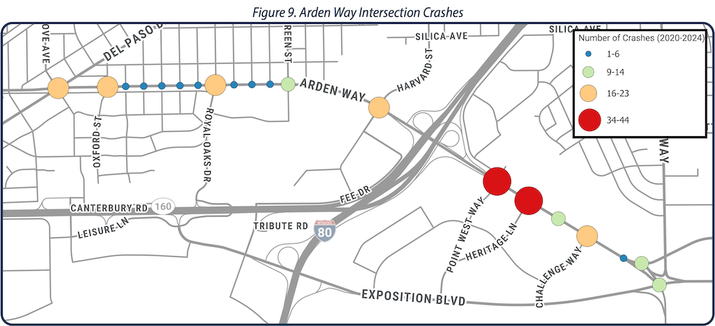 map of Arden Way Intersection Crashes