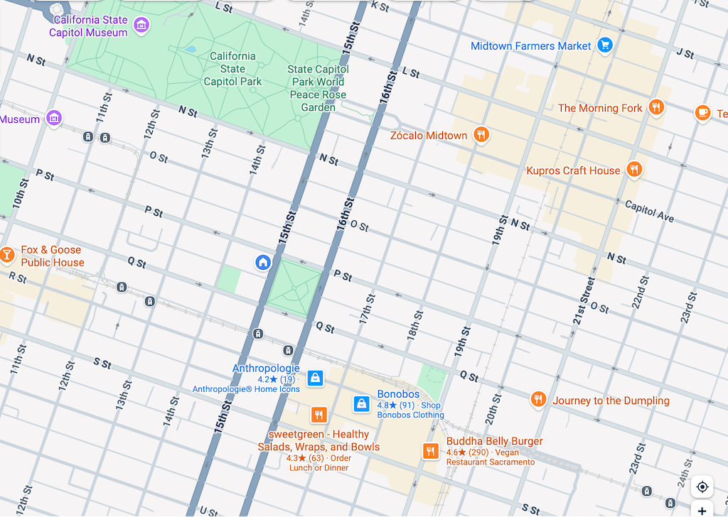 Sacramento central city grid, Google Mapsh