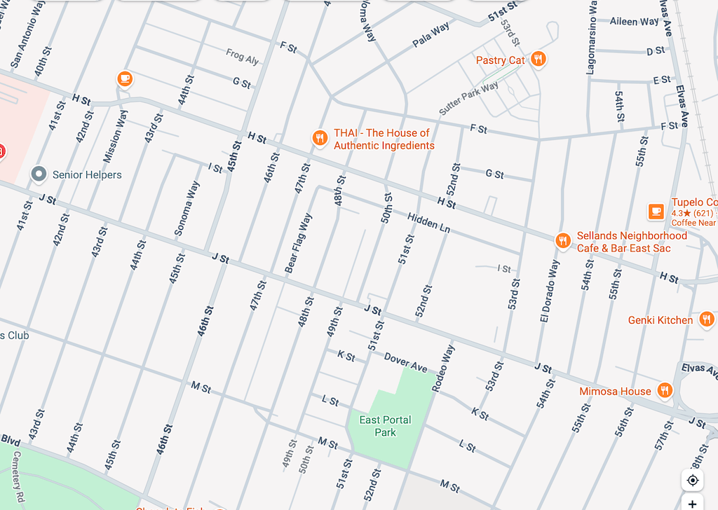 Sacramento, East Sacramento grid, Google Maps