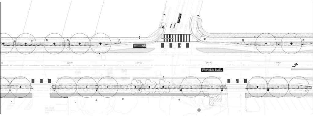 diagram of Franklin-37th Street section, Landscape Planting Plan LP102