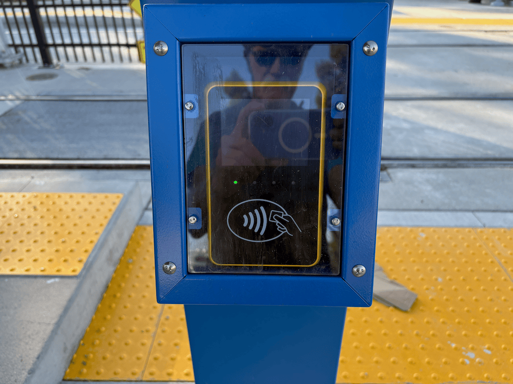 photo of SacRT Tap2Ride reader at Dos Rios Station
